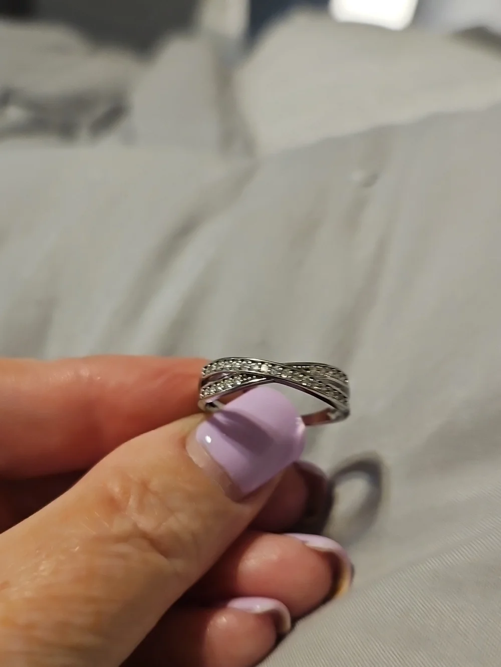Sterling Silver Crisscross Pavé Ring - Silver
